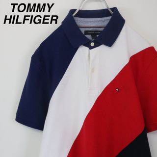 TOMMY HILFIGER - 【希少デザイン】トミーヒルフィガー／ポロシャツ　刺繍ロゴ　トリコカラー　Mサイズ