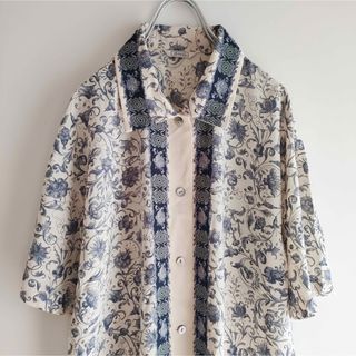 サンタモニカ(Santa Monica)の アラビア　唐草　シフォン　柄シャツ　ヴィンテージ  vtg(シャツ/ブラウス(半袖/袖なし))