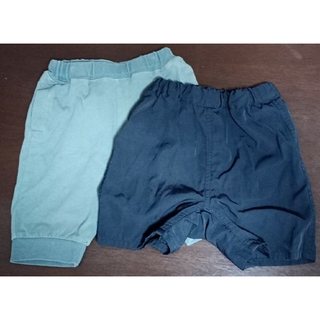 ムジルシリョウヒン(MUJI (無印良品))のショートパンツ　半ズボン　90 無印良品　デビロック　ネイビー　グリーン　2枚組(パンツ/スパッツ)