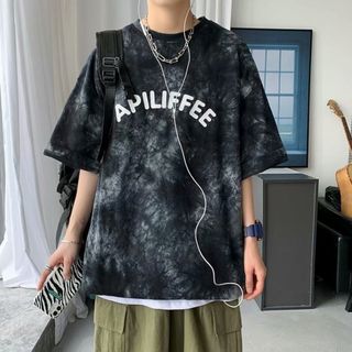 Ｔシャツ 半袖 ロゴプリント 英字 ゆったり メンズ おしゃれ 韓国 黒 XL(Tシャツ/カットソー(半袖/袖なし))