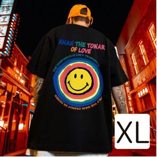 【人気】メンズTシャツ ブラック バックプリント ニコちゃん ビッグサイズ XL(Tシャツ/カットソー(半袖/袖なし))