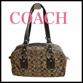 コーチ(COACH)の【COACH】ミニボストン　シグネチャー　レザー　ブラウン　レディース(ボストンバッグ)