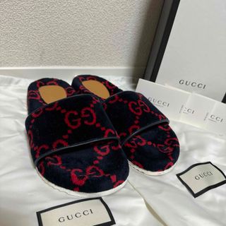 グッチ(Gucci)の美品！ グッチ テリークロススライドサンダル ジャンボGG柄　ベロア  サイズ5(サンダル)