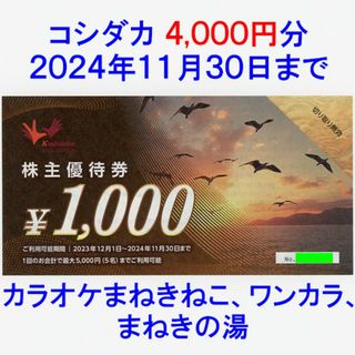 コシダカ 株主優待券 4000円分(その他)