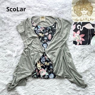 ScoLar - ScoLar トップス カットソー Tシャツ 花柄 重ね着 羽織り カーディガン