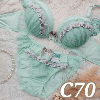 №808【C70】ロマンティックドットリボンブラジャー&フルバックショーツ(ブラ&ショーツセット)