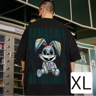 【即日発送】ブラック 半袖Tシャツ メンズ XL ウサギ バックプリント (Tシャツ/カットソー(半袖/袖なし))