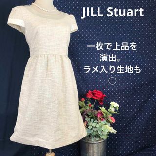 ジルスチュアート(JILLSTUART)のジルスチュアート　半袖ワンピース膝丈　ラメ入　デートお出かけ　M ポケット付(ひざ丈ワンピース)