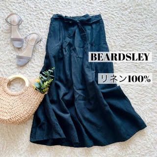 ビアズリー(BEARDSLEY)のビアズリー BEARDSLEY リネン100% ロングスカート 麻 黒 ブラック(ロングスカート)