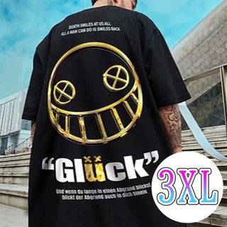 【新商品♪】　メンズ　Ｔシャツ　スマイル　ストリート　オーバーサイズ　３ＸＬ　黒(Tシャツ/カットソー(半袖/袖なし))