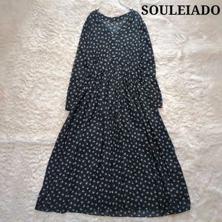 SOULEIADO（TOMORROWLAND） - 良品⭐︎ソレイアード　ギャザーワンピース　総柄　小花柄　フレア　黒　36