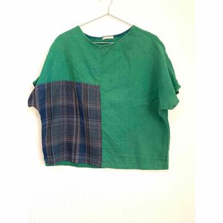 ハンドメイド　リユース品　リネン生地カットソー(Tシャツ/カットソー(半袖/袖なし))