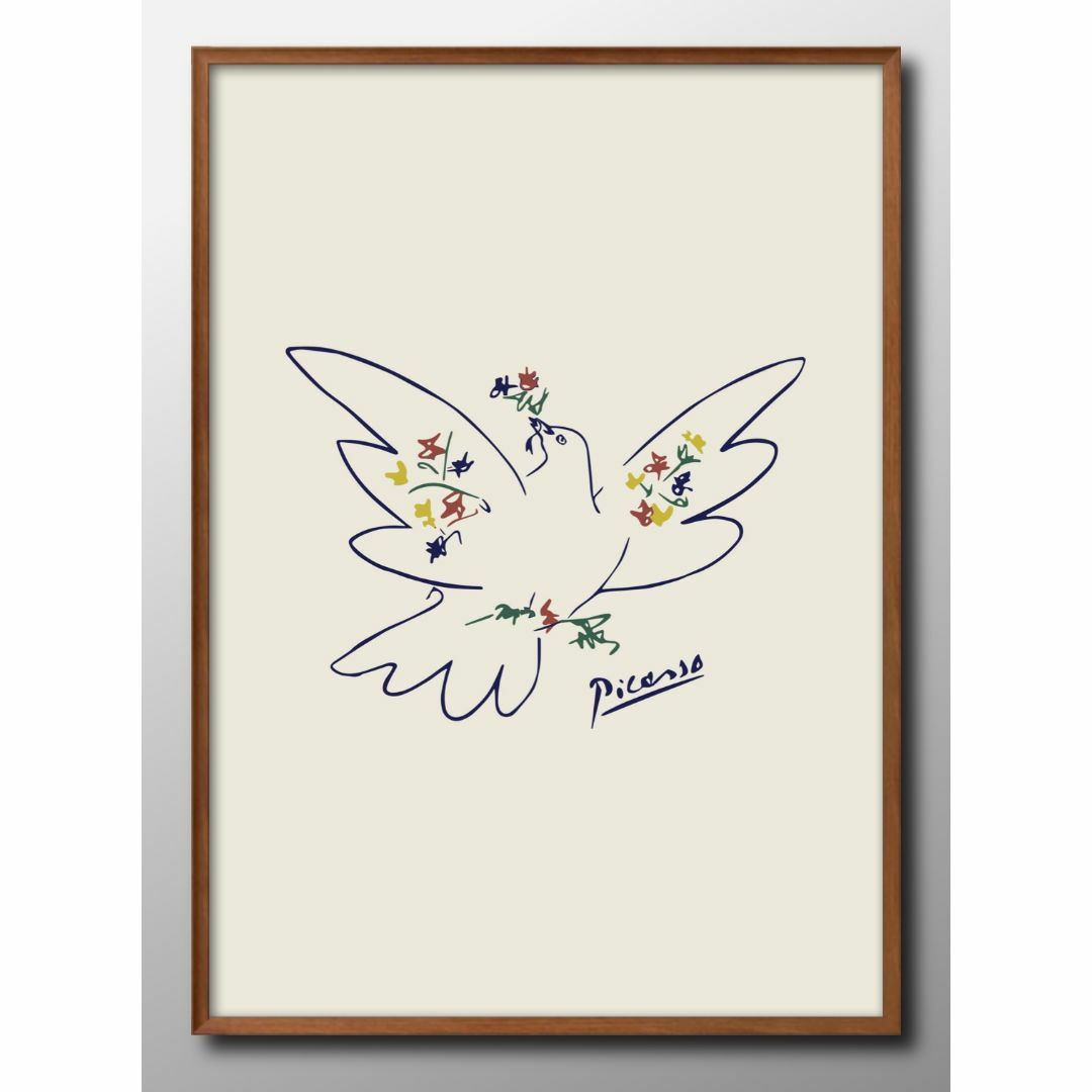 Amazon.co.jp: ポスター パブロ ピカソ 虹と鳩 額装品 ウッド