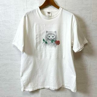 ビンテージ　シングルステッチ　アニマルロゴ　猫キャット　サイズＸＬ　メンズ　古着(Tシャツ/カットソー(半袖/袖なし))