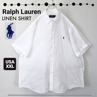 ラルフローレン(Ralph Lauren)のラルフローレン★ワイドサイズ/リネン半袖白シャツ★ロゴ刺繍★USAメンズXXL(シャツ)