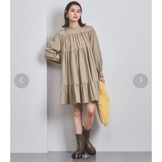 ユナイテッドアローズ(UNITED ARROWS)の【美品】　ユナイテッドアローズ　ギャザーティアードミニワンピース　38 Mサイズ(ひざ丈ワンピース)