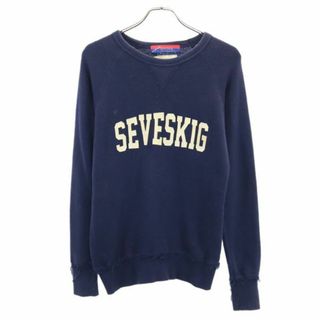 SEVESKIG - セヴシグ 長袖 トレーナー M 紺 SEVESKIG スウェット USED加工 レザー パイル メンズ