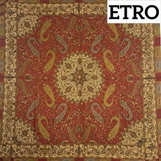 エトロ(ETRO)の美品 ★ETRO★ ストール ペイズリー柄 ウール シルク レッド(バンダナ/スカーフ)