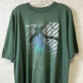 ビンテージＴシャツ　シングルステッチ　緑グリーンボーダー　メイドインUSA　古着(Tシャツ/カットソー(半袖/袖なし))