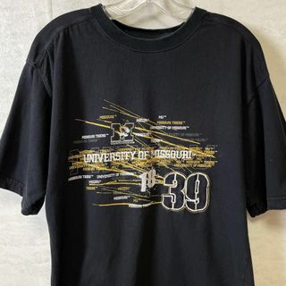 カレッジロゴ　ミズーリ大学　半袖Ｔシャツ　サイズＬ　黒ブラック　やや厚手　古着(Tシャツ/カットソー(半袖/袖なし))