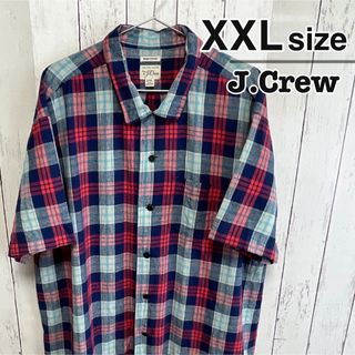 ジェイクルー(J.Crew)のJ.Crew　半袖シャツ　ドレスシャツ　XXL　チェック柄　レッド　USA古着(シャツ)