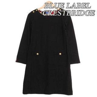 ブルーレーベルクレストブリッジ(BLUE LABEL CRESTBRIDGE)の極美品 ブルーレーベルクレストブリッジ 金ボタン ひざ丈 ワンピース 長袖 36(ひざ丈ワンピース)