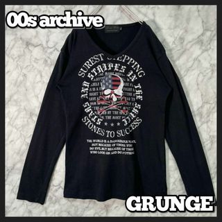 Y2K グランジ ロンT スカル ラメプリント 00s archive お兄系(Tシャツ/カットソー(七分/長袖))