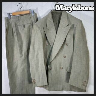 Marylebone スーツ セットアップ ダブル くすみカラー 緑 レトロ 麻(スーツジャケット)