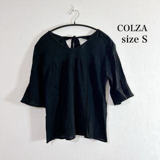 COLZA ブラック シースルー 七分袖 トップス リボン ゆったりめ(シャツ/ブラウス(半袖/袖なし))