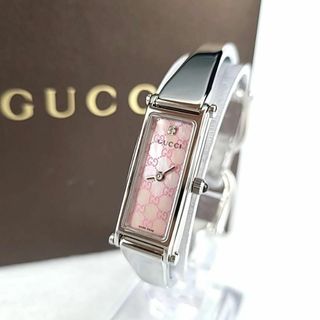 グッチ(Gucci)の●未使用級●GUCCI シェル文字盤 バングルウォッチ 1Pダイヤ GG柄(腕時計)