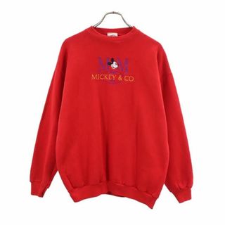 ミッキーアンドコー 90s USA製 オールド 長袖 スウェット トレーナー L レッド系 mickey & co. 裏起毛 メンズ(スウェット)