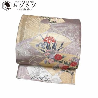 袋帯 四季の鮮やかな花模様 地紙紋 金糸 O-3176(着物)