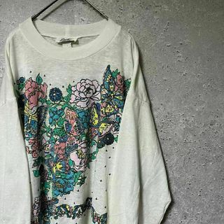 80's ビンテージ 長袖 ロンＴ ブラウス 花柄 ゆるダボ オシャレ M(シャツ/ブラウス(長袖/七分))