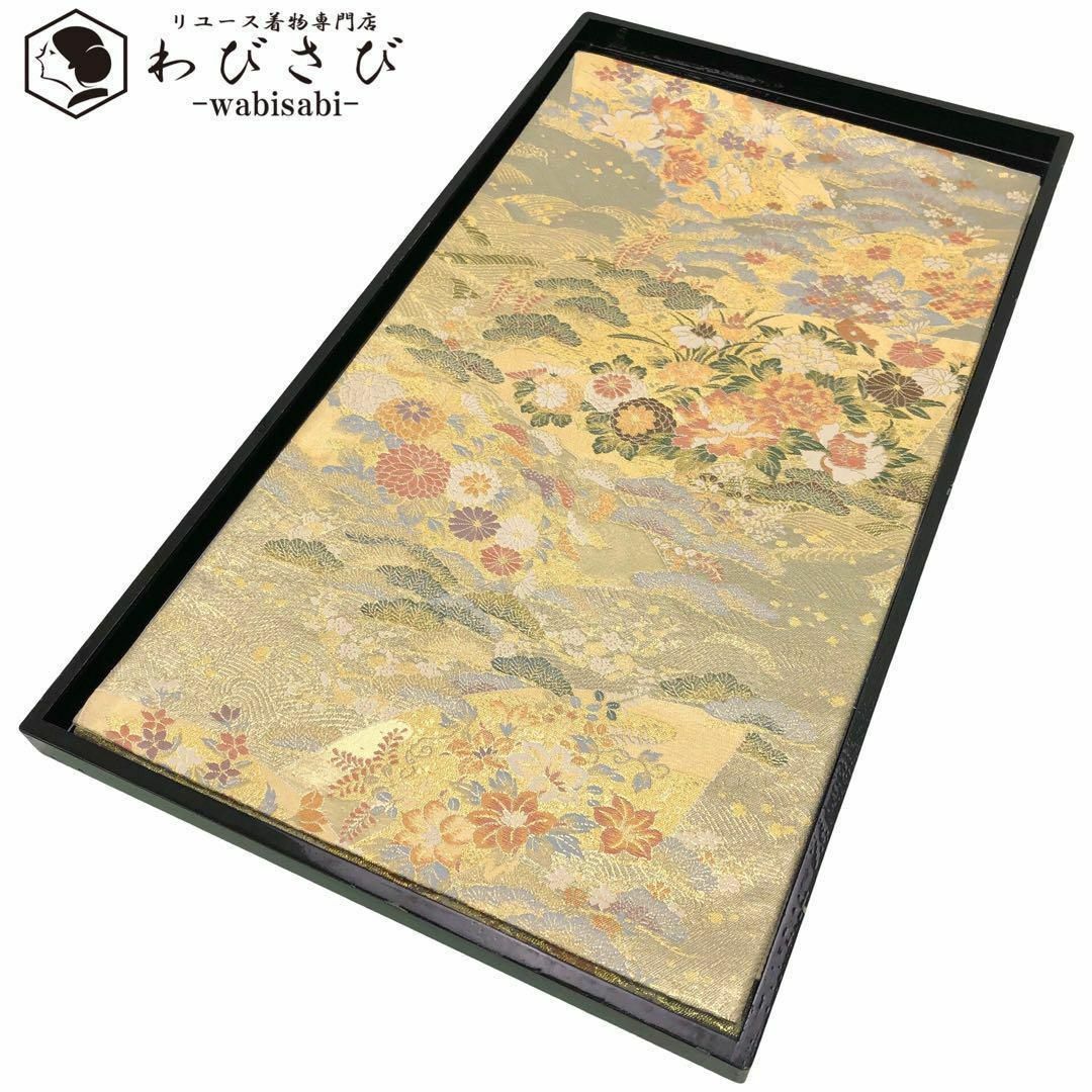 袋帯 四季の美しい花柄模様 松 金糸 金色 O-3404