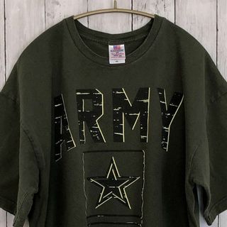 USARMY　半袖Ｔシャツ　緑カーキ　メイドインUSA　サイズＸＬ　アメリカ古着(Tシャツ/カットソー(半袖/袖なし))