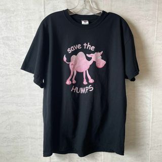 半袖Ｔシャツ　アニマル　ラクダ柄　イベントＴシャツ　黒ブラック　メンズ　古着(Tシャツ/カットソー(半袖/袖なし))