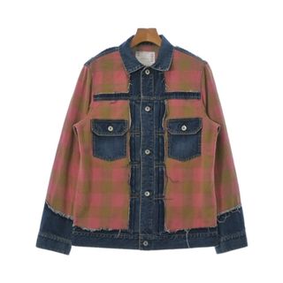 サカイ(sacai)のsacai サカイ デニムジャケット 1(S位) 赤xベージュ(総柄) 【古着】【中古】(Gジャン/デニムジャケット)