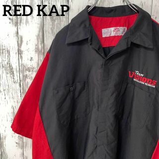 RED KAP - RED KAP ワークシャツ 半袖 オーバーサイズ 刺繍 赤黒 XL メンズ