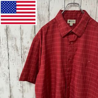 HAGGAR アメリカ古着 ポリエステル 半袖シャツ チェック レッド メンズ(シャツ)