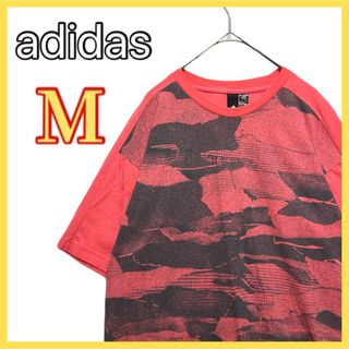 アディダス(adidas)のadidas 半袖 Tシャツ 柄シャツ スポーツ ロゴ プリント 丸首 レッド(Tシャツ/カットソー(半袖/袖なし))