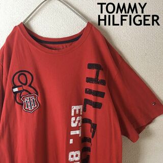 トミーヒルフィガー(TOMMY HILFIGER)のf トミーヒルフィガー　半袖　Tシャツ 刺繍　2XLメンズ　赤(Tシャツ/カットソー(半袖/袖なし))