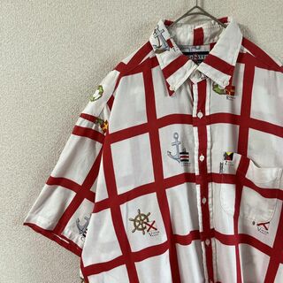 O3 格子柄チェックシャツ　半袖　デザインシャツ　日本製　ELメンズ2XLメンズ(Tシャツ/カットソー(半袖/袖なし))