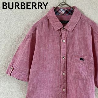 バーバリーブラックレーベル(BURBERRY BLACK LABEL)のL1 BurberryBlackLabelリネンシャツ半袖麻素材Mメンズサイズ2(Tシャツ/カットソー(半袖/袖なし))