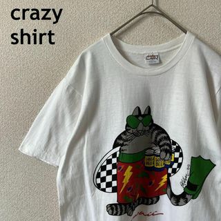 W3クレイジーシャツ　クリバンキャット　tシャツ 半袖　USA製　Mレディース(Tシャツ(半袖/袖なし))