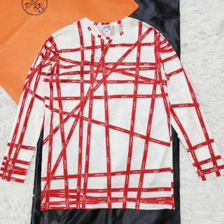 エルメス(Hermes)の【美品 リボン柄】エルメス Tシャツ ボルデュック レディース L相当 正規品(Tシャツ(長袖/七分))