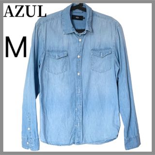 AZUL by moussy - AZUL デニムシャツ　長袖　ジャケット　ウォッシュ加工　M  コットン100