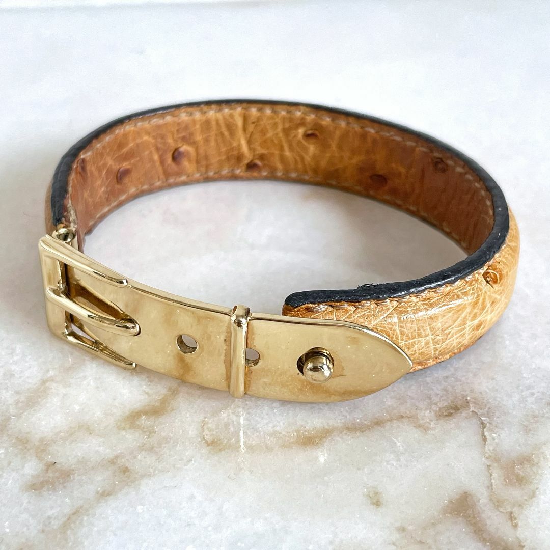 GUCCI グッチ オーストリッチ レザー・バングル ブレスレット 茶 GUCCI グッチ オーストリッチ レザー・バングル ブレスレット 茶