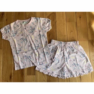 新品 エコネコ 女の子 半袖Tシャツ ショートパンツ セットアップ 紫 110(Tシャツ/カットソー)