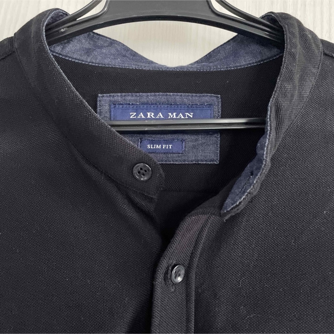 ZARA - 【ZARA MANザラ】ドレスシャツ 襟なし スリムフィット 黒 ZARA - 【ZARA MANザラ】ドレスシャツ 襟なし スリムフィット 黒