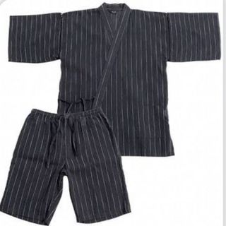 新品 夏物 メンズ 綿麻素材 縞柄しじら甚平 上下セット 黒(浴衣)